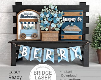Blueberry Bench Laser Cut File, Blueberry Interchangeable Bench Sign, Summer Laser Cut File,  Interchangeable Summer Laser File SVG