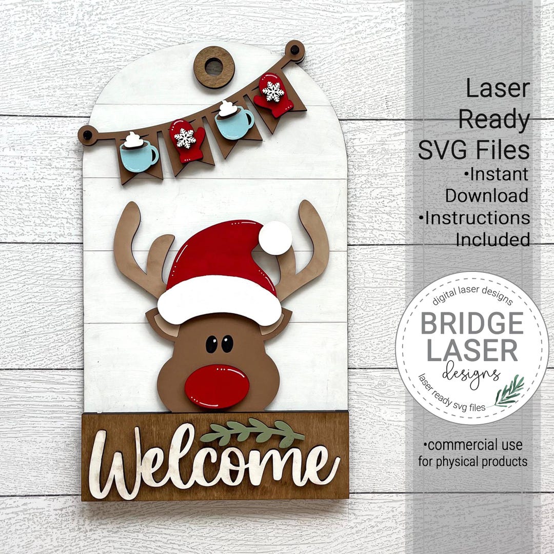 Reindeer Door Hanger Sign Laser Cut File, Christmas Interchangeable ...