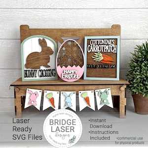 Fichier de Pâques découpé au laser, panneau de banc interchangeable printemps, ferme Pâques Laser SVG, SVG interchangeable de vacances, lapin signe fichier laser SVG