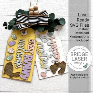 Easter Laser Cut File, Easter Tag Door Hanger, Easter Welcome Door Hanger Laser File, Happy Easter Bunny Glowforge Tested Laser Design