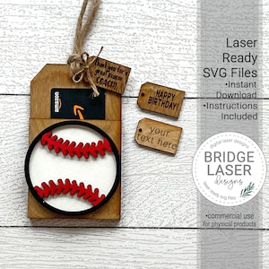 Porta biglietti da regalo da baseball con file laser, porta biglietti da regalo di compleanno in formato SVG, porta biglietti da baseball con file laser, porta biglietti da regalo per allenatori in formato SVG, regalo personalizzato