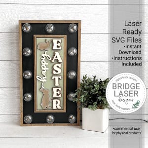 Happy Easter Laser Cut File, Easter Bunny Interchangeable Light Sign Insert, Spring Farmhouse Laser, Easter Bistro Light Frame Laser SVG