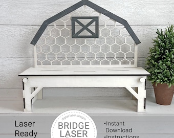 Bench Laser Cut File, Barn Bench Interchangeable Laser File, Holiday Laser Cut File, Bench Laser SVG, Interchangeable Base Laser Cut File