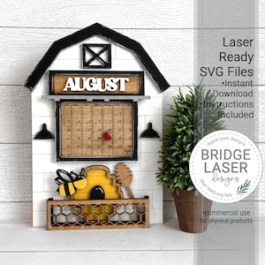 Calendar Laser Cut File, Interchangeable Laser SVG, Summer Laser Files, Holiday Laser Files, Laser Interchangeable Calendar SVG, August