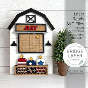 Calendar Laser Cut File, Interchangeable Laser SVG, 4th of July Laser Files, Holiday Laser Files, Laser Interchangeable Calendar SVG, July