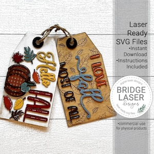 Archivo de corte láser de otoño, colgador de puerta con etiqueta de otoño, me encanta el archivo láser de colgador de puerta de bienvenida de otoño, diseño láser de calabaza Glowforge de hojas de otoño