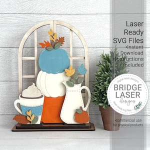 Fall Laser Cut Files, Pumpkin Spice Trio Shelf Sitter Laser SVG, Fall Standing Laser Cut File, Holiday Interchangeable Laser Cut Files