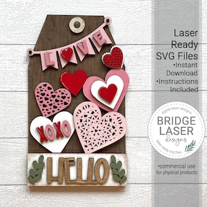 Cartello appendino porta San Valentino tagliato al laser, file di taglio laser, cuori intercambiabili, appendino porta SVG, cartello portico San Valentino tagliato al laser, cartello intercambiabile