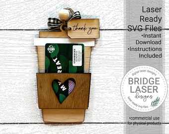 Drink Gift Card Holder Laser File, Coffee Gift Card Holder SVG, Gift Card Ornament Laser File, Thank You Gift Card Holder SVG, Teacher Gift