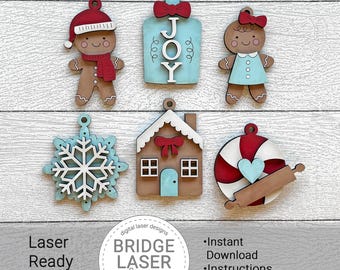 Adornos de jengibre (archivo láser), paquete de adornos navideños SVG, archivos cortados con láser, adornos navideños de jengibre (niño y niña) SVG