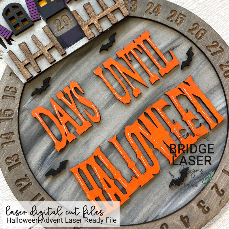 Halloween Countdown Laser Cut File, Halloween Countdown SVG, Haunted House Days Till Halloween, Halloween Laser Design Advent Calendar image 2