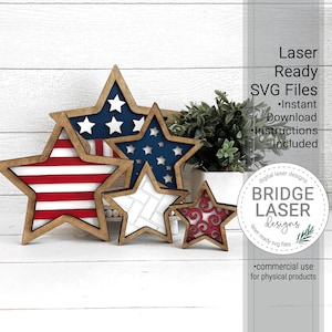 4th of July Stars Laser Cut File, Stars Shelf Sitter Laser Cut File, Patriotic Laser Designs, American Flag Stars SVG, Layer Star Laser File