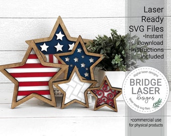 4th of July Stars Laser Cut File, Stars Shelf Sitter Laser Cut File, Patriotic Laser Designs, American Flag Stars SVG, Layer Star Laser File