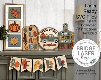 Fall Laser Cut Files, Autumn Shelf Sign Bundle SVG, Fall Laser Designs, Autumn Leaning Frame Laser File, Fall Autumn Sign Laser Cut Files