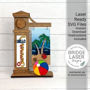 Zomer verwisselbare postbord lasergesneden bestand, zomerstrand SVG, palmbomen strandbal, hallo zomer bord lasergesneden SVG