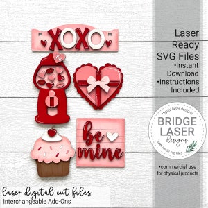 Valentine's Day Laser Cut File, Valentine Interchangeable Crate/Fence SVG, Gumball Machine, Heart, Cupcake, Valentine Laser SVG, Download