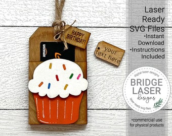 Birthday Cupcake Gift Card Holder Laser File, Gift Card Holder SVG, Birthday Tag Laser File, Birthday Gift Card Holder SVG,Personalized Gift