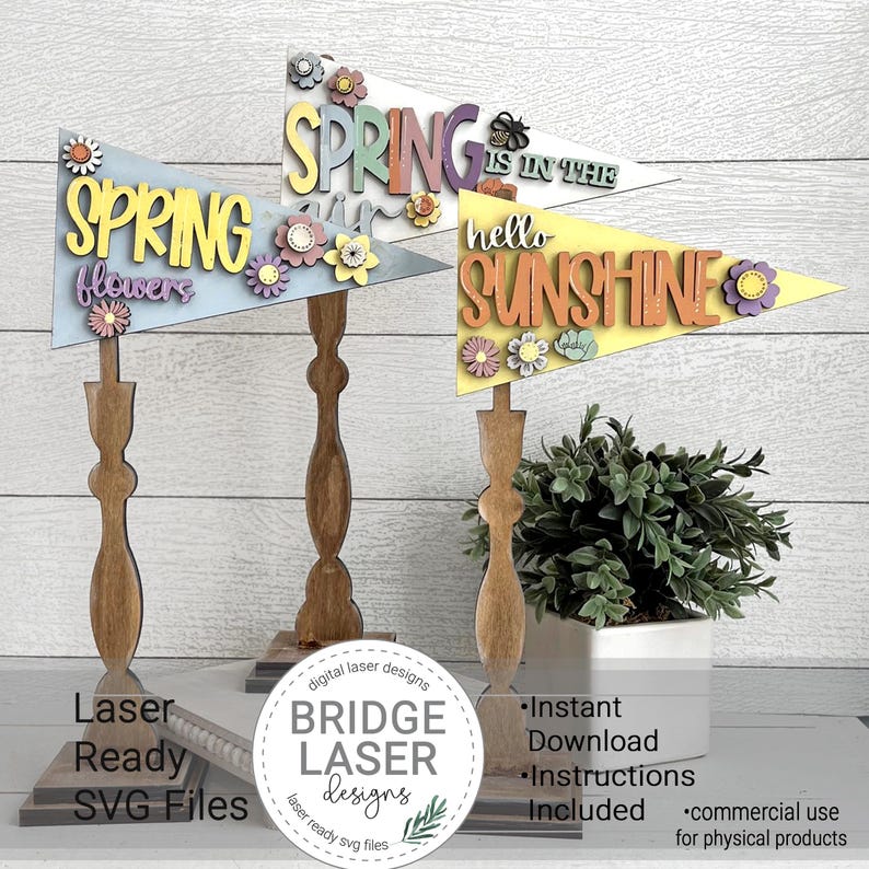 Sign Base With Spring Spring Interchangeable Pennant Sign Laser Cut File, Spring Pennants ...