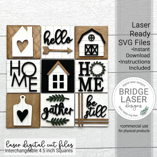 Farmhouse Laser Cut Files, Farmhouse Interchangeable Leaning Sign Bundle SVG, Farmhouse Laser Designs, Home Sign, Gather, Be Still, Wreath