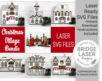 Christmas Village Bundle Laser Cut File, Laser Christmas Mantle Decor, Christmas Village Laser Cut File, Christmas Village Bundle Laser SVG