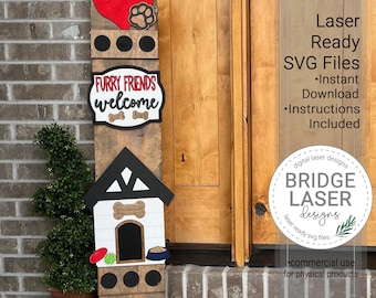 Dog Pets Porch Leaner Sign Laser Cut File, Furry Friends Interchangeable Porch Sign SVG, Pet Dog Porch Leaner Laser Cut Interchangeable Sign