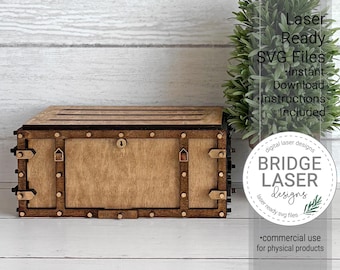Interchangeable Steamer Trunk Crate Laser SVG, Shelf Sitter Base Laser Cut File, Glowforge xTool compatible, Standing Holiday Decor Download