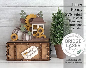 Sunflower Shelf Sitter SVG Laser Cut File, Fall Sunflower Crate & Trunk Interchangeable, Glowforge xTool, Sunflower Laser Files, Download