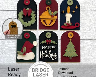 Christmas Ornament Gift Card Holder, Christmas Ornament Bundle SVG, Christmas Gift Tags, Farmhouse Christmas, Ornament Laser Cut File