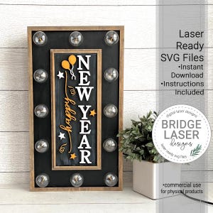 Fichier découpé au laser du nouvel an, insert de signe lumineux interchangeable du nouvel an, nouvel an bistrot cadre léger fichier découpé au laser SVG, laser de bonne année