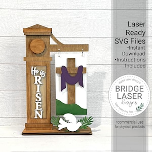 Ostern Laser geschnitten Datei, Ostern austauschbares Postschild SVG, Laser austauschbares Zeichen SVG, religiöse Ostern Laserdatei, Kreuz, er ist auferstanden
