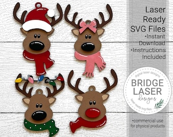 Reindeer Ornament Laser File, Christmas Ornament SVG, Reindeer Laser SVG, Christmas Laser Files, Christmas Laser SVG, Laser Ornaments Files