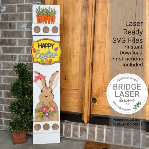 Fichier découpé au laser de signe de porche de Pâques, signe interchangeable de porche de lapin de Pâques SVG, signe interchangeable de découpé au laser de porche de vacances