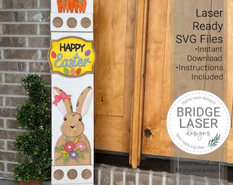 Easter Porch Leaner Sign Laser Cut File, Easter Bunny Interchangeable Porch Sign SVG, Holiday Porch Leaner Laser Cut Interchangeable Sign