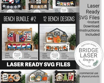 Bench Laser Files BUNDLE #2, Interchangeable Bench Laser Files SVG, Interchangeable Holiday Laser Files, Bench Signs Laser Cut Files
