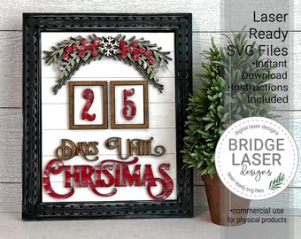 Days Until Christmas Countdown Laser Cut File, Christmas Countdown Laser SVG, Days Till Christmas Laser File, Christmas Advent Calendar SVG