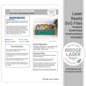May include: Laser cut SVG file design for a "Hello Summer" sign. The design features a wooden sign with the text "Hello Summer" in a green and white font. The sign is decorated with flowers and a ladybug. The design is perfect for creating a summer-themed home decor project.