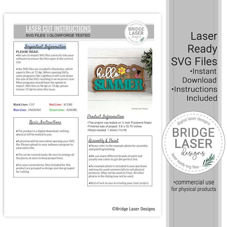 May include: Laser cut SVG file design for a "Hello Summer" sign. The design features a wooden sign with the text "Hello Summer" in a green and white font. The sign is decorated with flowers and a ladybug. The design is perfect for creating a summer-themed home decor project.
