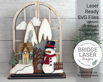 Snowman Shelf Sitter SVG Laser Cut File, Winter Trio Stand, Interchangeable Winter Snowman Laser File, Digital Download