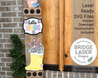Spring Porch Leaner Sign Laser Cut File, Spring Flowers Interchangeable Porch Sign SVG, Holiday Porch Leaner Laser Cut Interchangeable Sign