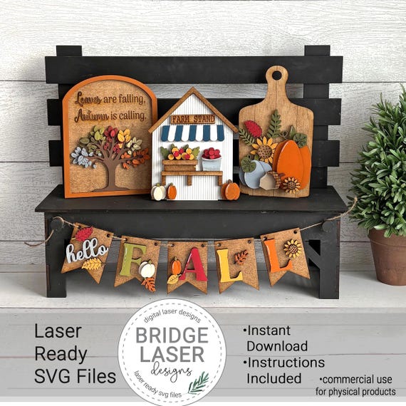 Fall Laser Cut File, Fall Interchangeable Bench Sign, Autumn Fall Leaf Laser SVG, Holiday Interchangeable SVG, Pumpkin Sign Laser File SVG