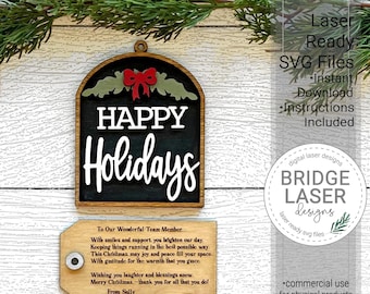 Christmas Ornament Laser File, Christmas Ornament and Tag Bundle SVG, Ornament Gift for Employee with Tag, Coworker Gift Laser Cut File  3