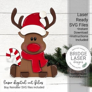 File di taglio laser della renna, file laser di renna ragazzo scaffale sitter, Natale scaffale sitter laser SVG, file laser di Natale, renna laser SVG