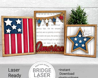 4. Juli Laser Cut Dateien, 4. Juli 3 Laser Cut Files, 4. Juli 3 Laser Cut Files, 4. Juli Willkommensschild Laser SVG