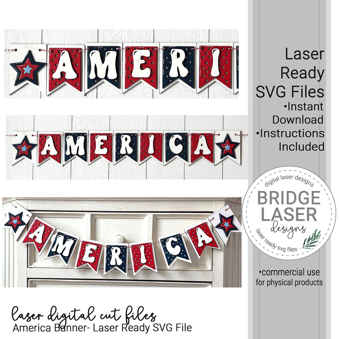 Patriotic America Laser Cut File, Independence Day Banner, 4th of July ...