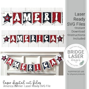 Patriotic America Laser Cut File, Independence Day Banner, 4th of July Banner Laser File, Patriotic Glowforge Laser Design, Stars America