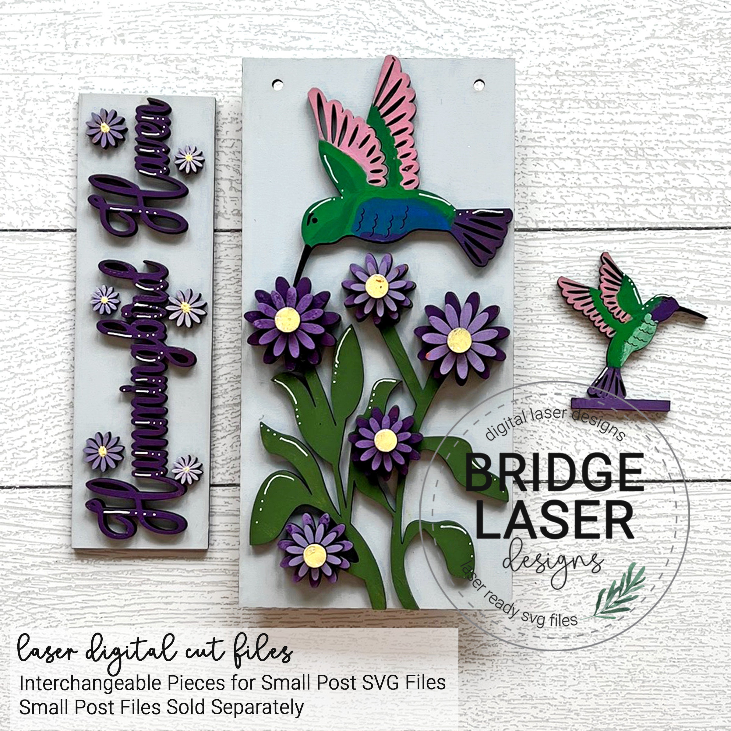Posted Svg Summer Interchangeable Post Sign Laser Cut File, Hummingbird Flowers ...