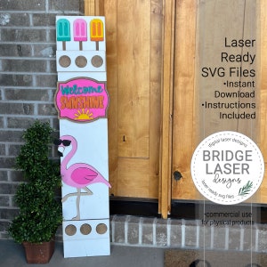 Summer Flamingo Portico più snello segno File di taglio laser, estate portico intercambiabile segno SVG, portico vacanza più snello taglio laser segno intercambiabile
