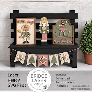 Christmas Laser Cut File, Christmas Interchangeable Bench Sign, Nutcracker Laser Cut File, Holiday Interchangeable SVG, Nutcracker Bench