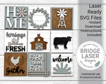 Farmhouse Laser Cut Files, Farmhouse Interchangeable Leaning Sign Bundle File SVG, Farmhouse Laser SVG, Interchangeable Farm Laser Files