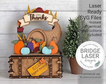Thanksgiving Shelf Sitter SVG Laser Cut File, Thanksgiving Crate & Trunk Interchangeable, Glowforge xTool, Thanksgiving Laser File, Download